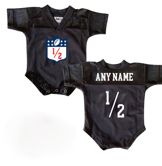 Custom Half Birthday 6 Month Football Baby Bodysuit Onesie Jersey