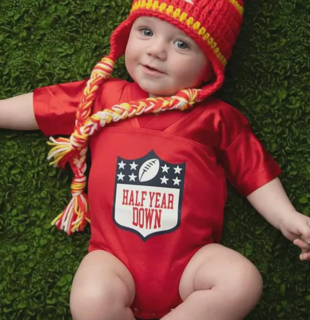 Half Year Birthday Football Jersey Bodysuit | Personalized Baby Football Onesie
