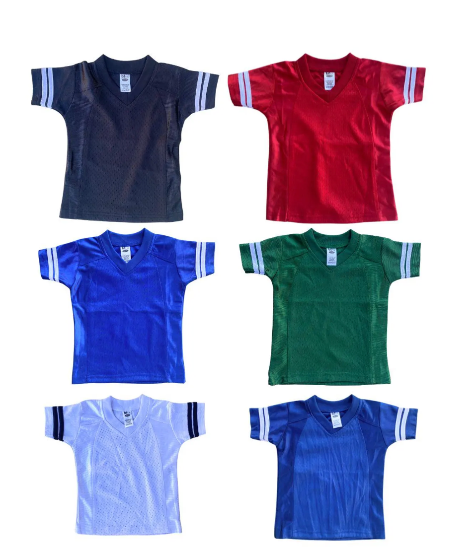 Customized Infant Toddler Baby Youth Football Jersey with Varsity Sleeve Stripes