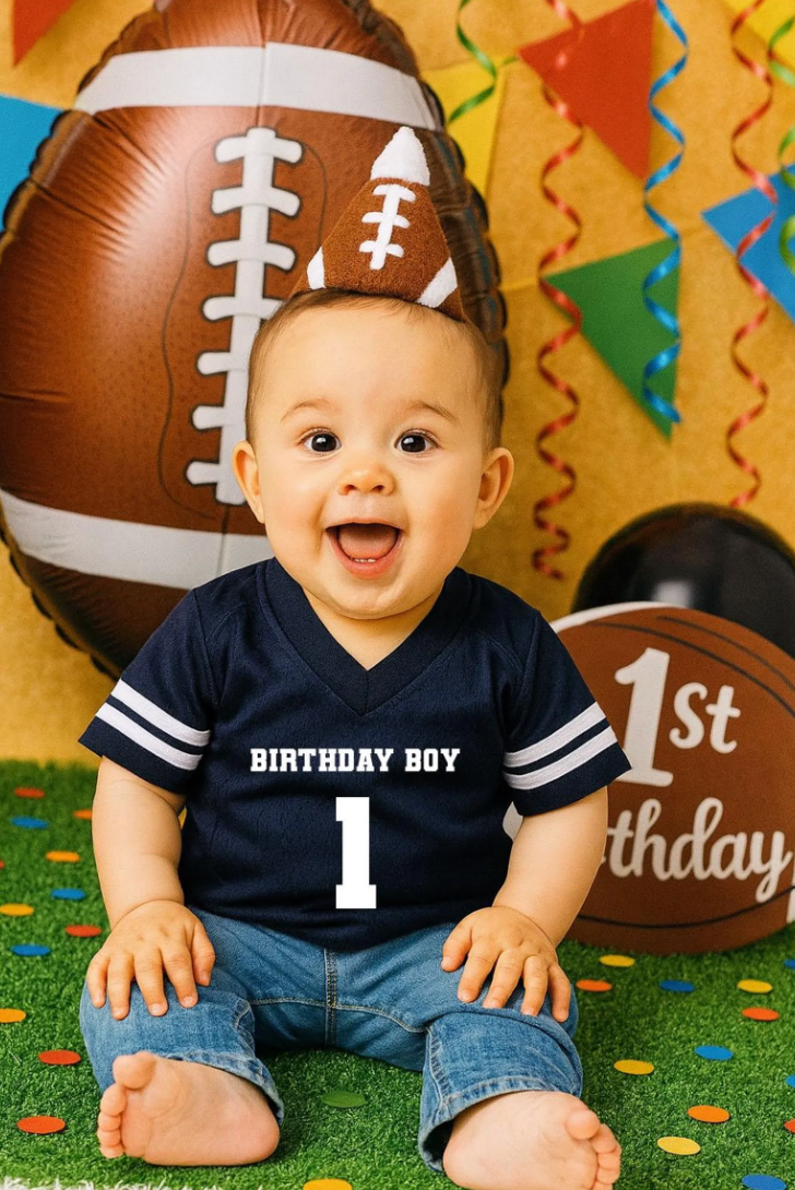 Customized Infant Toddler Baby Youth Football Jersey with Varsity Sleeve Stripes