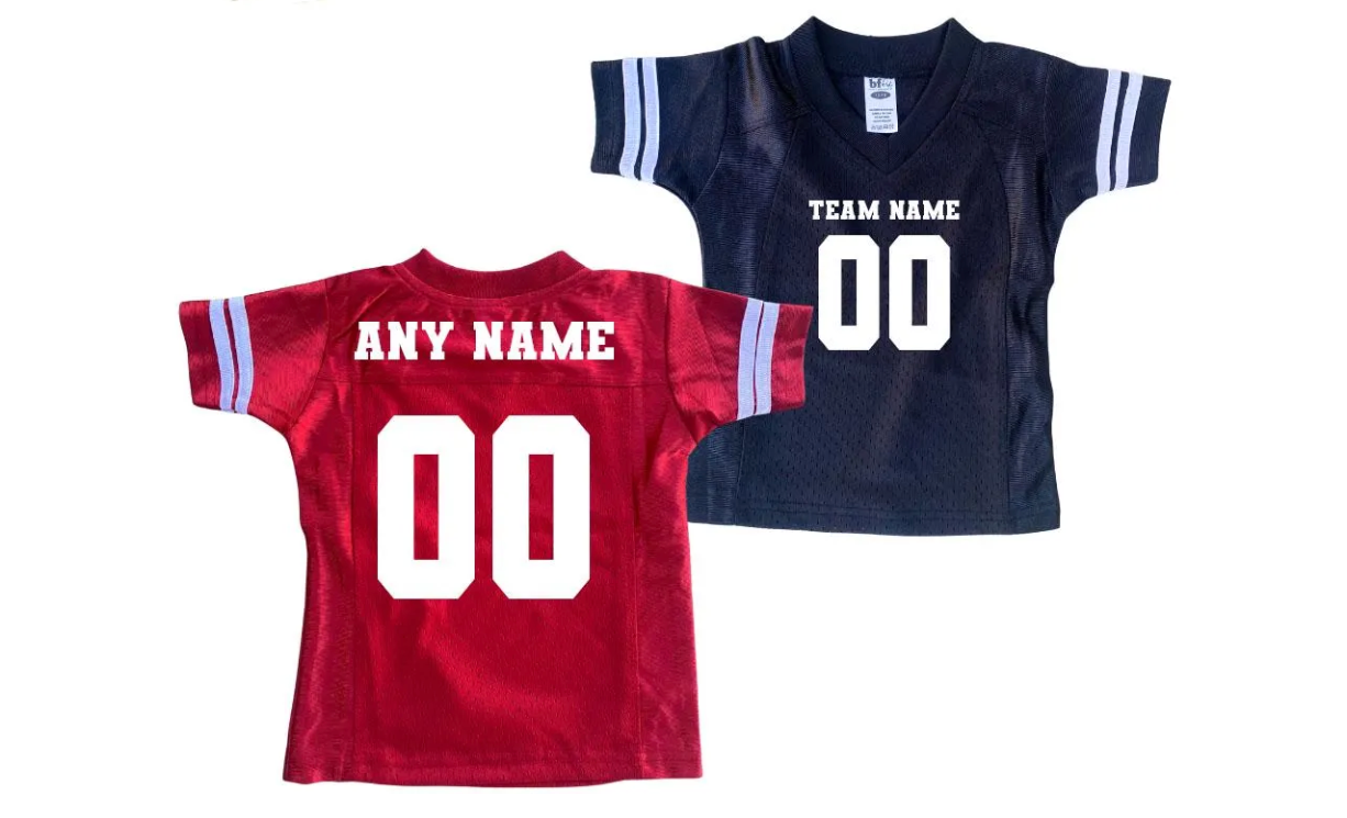 Customized Infant Toddler Baby Youth Football Jersey with Varsity Sleeve Stripes