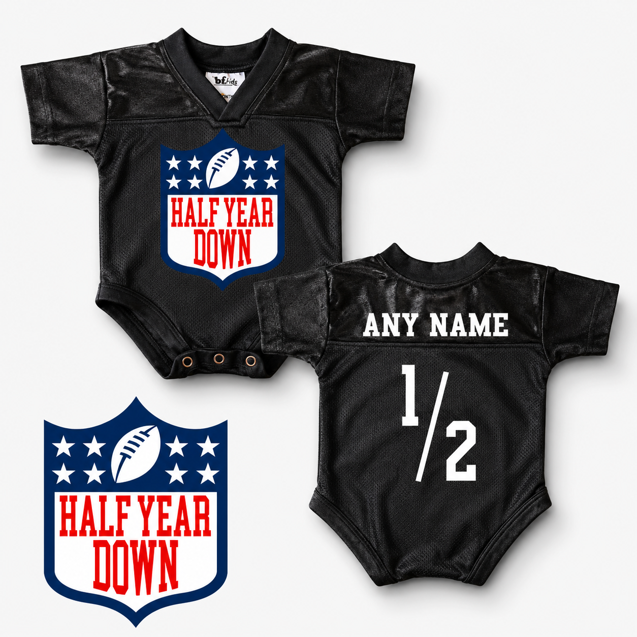 Half Year Birthday Football Jersey Bodysuit | Personalized Baby Football Onesie