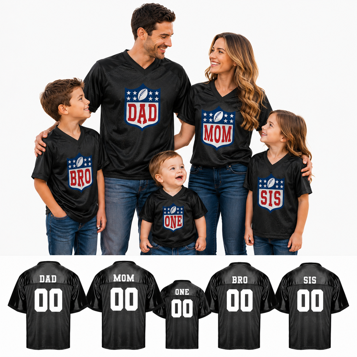 Custom Family Football Emblem Jerseys | Infant to Adult