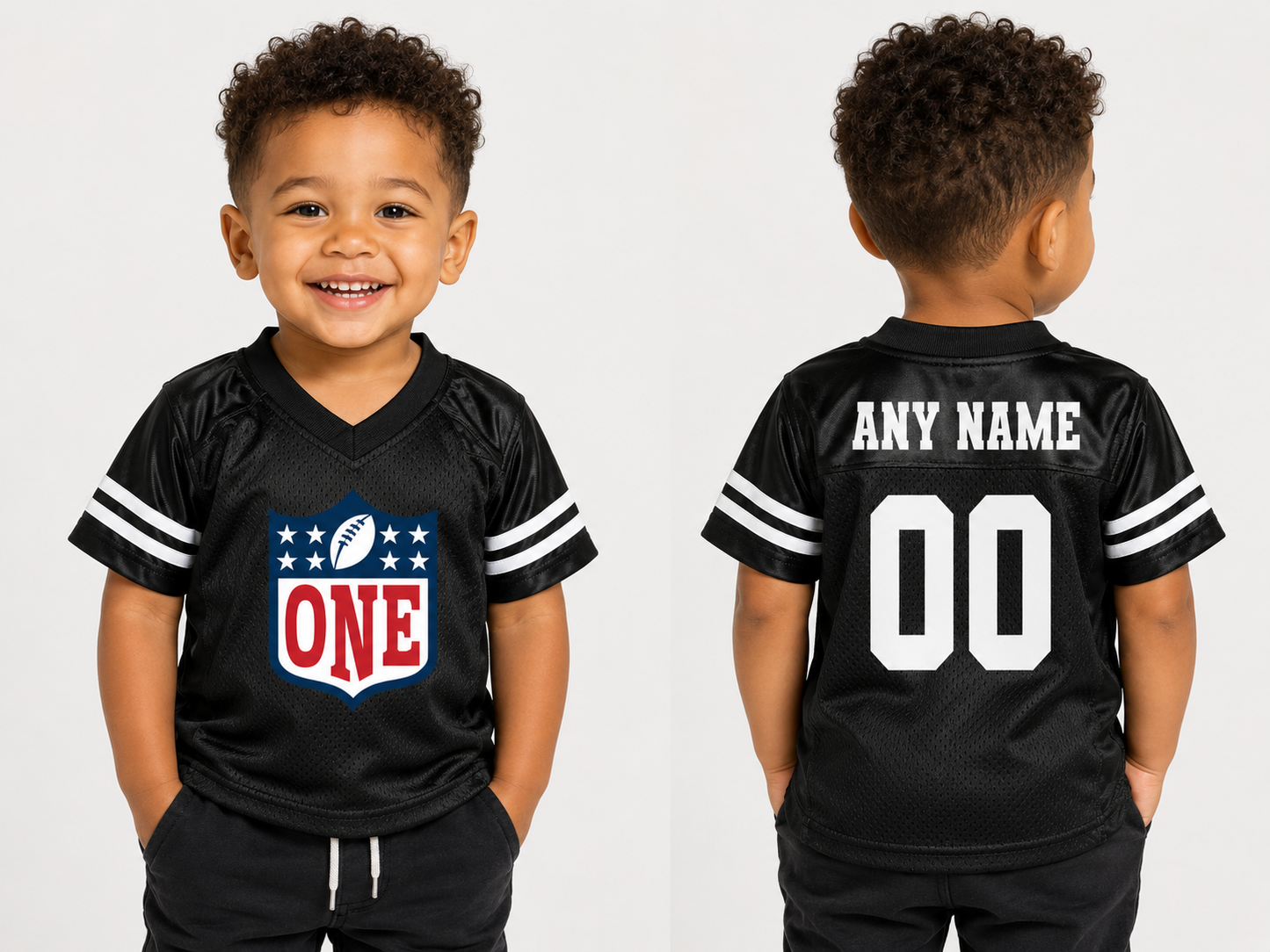Custom Football Emblem Jerseys with Varsity Stripe | Infant to Toddler